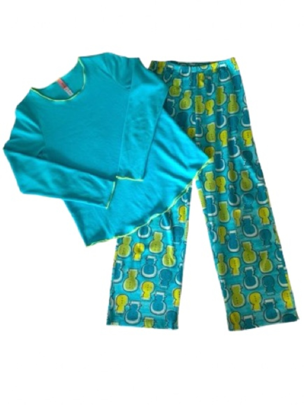 HUE Pajamas Set Women's Small Blue Green Fleece Top Pants Snowman 2 Pieces